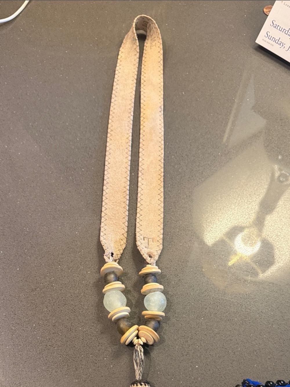 Beige Tassel Necklace with Natural Stone and Wood Beads